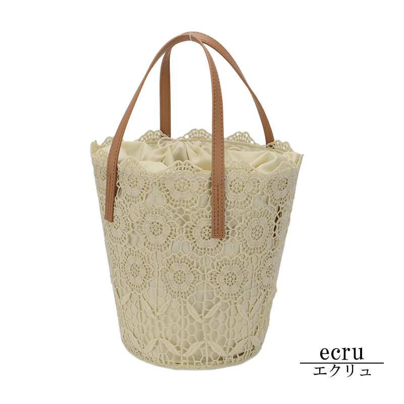 【くたっとしないレースバッグ！】かごバッグ カゴバッグ レース 自立型 トートバッグ レディース 春夏 大人 おしゃれ かご ポケット 巾着 |  | 01