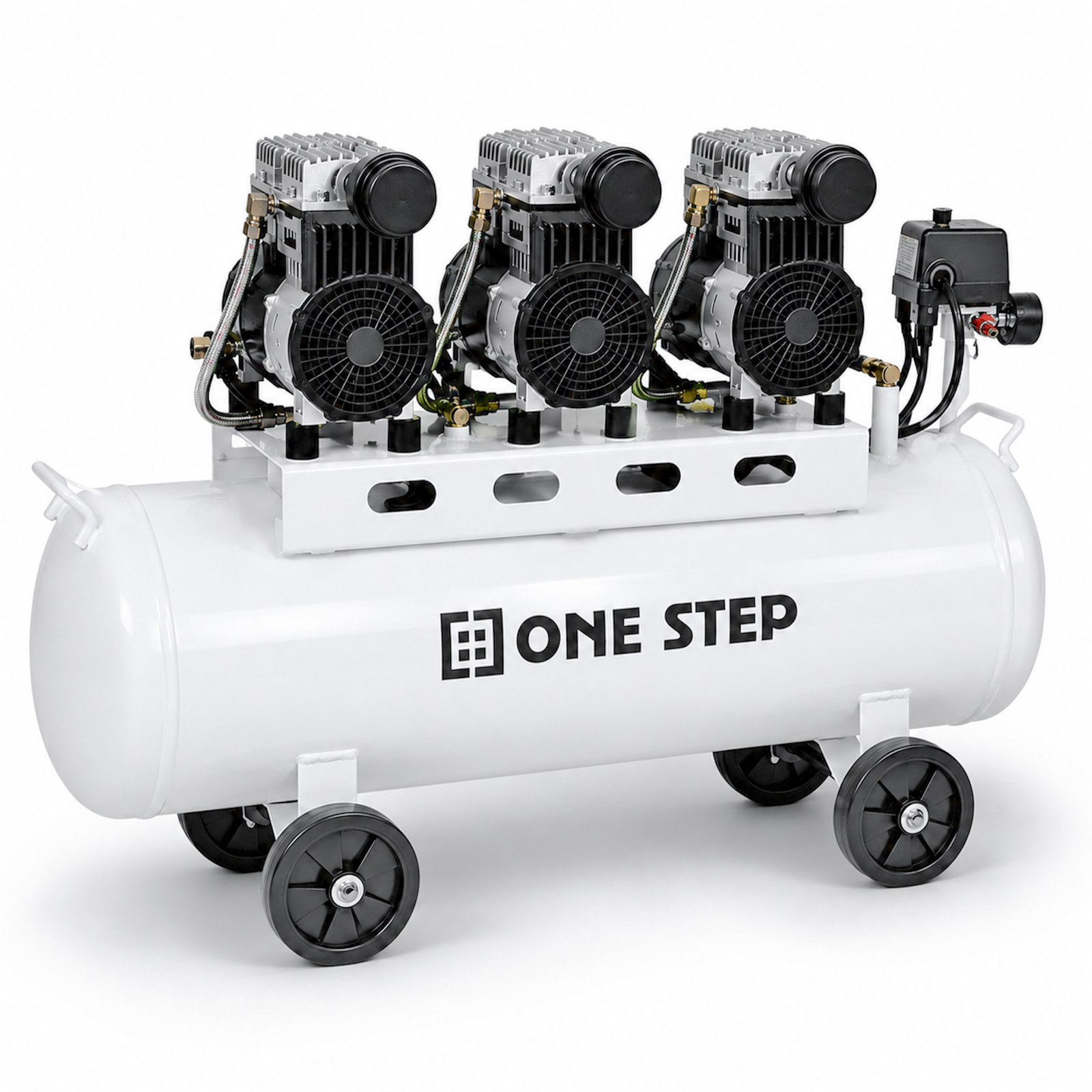オイルレス エアーコンプレッサー 低騒音 大口径 ツールセット付 (90L) ONE STEP エアーコンプレッサー 200v オイルレス 静音 90l 圧力計 業務