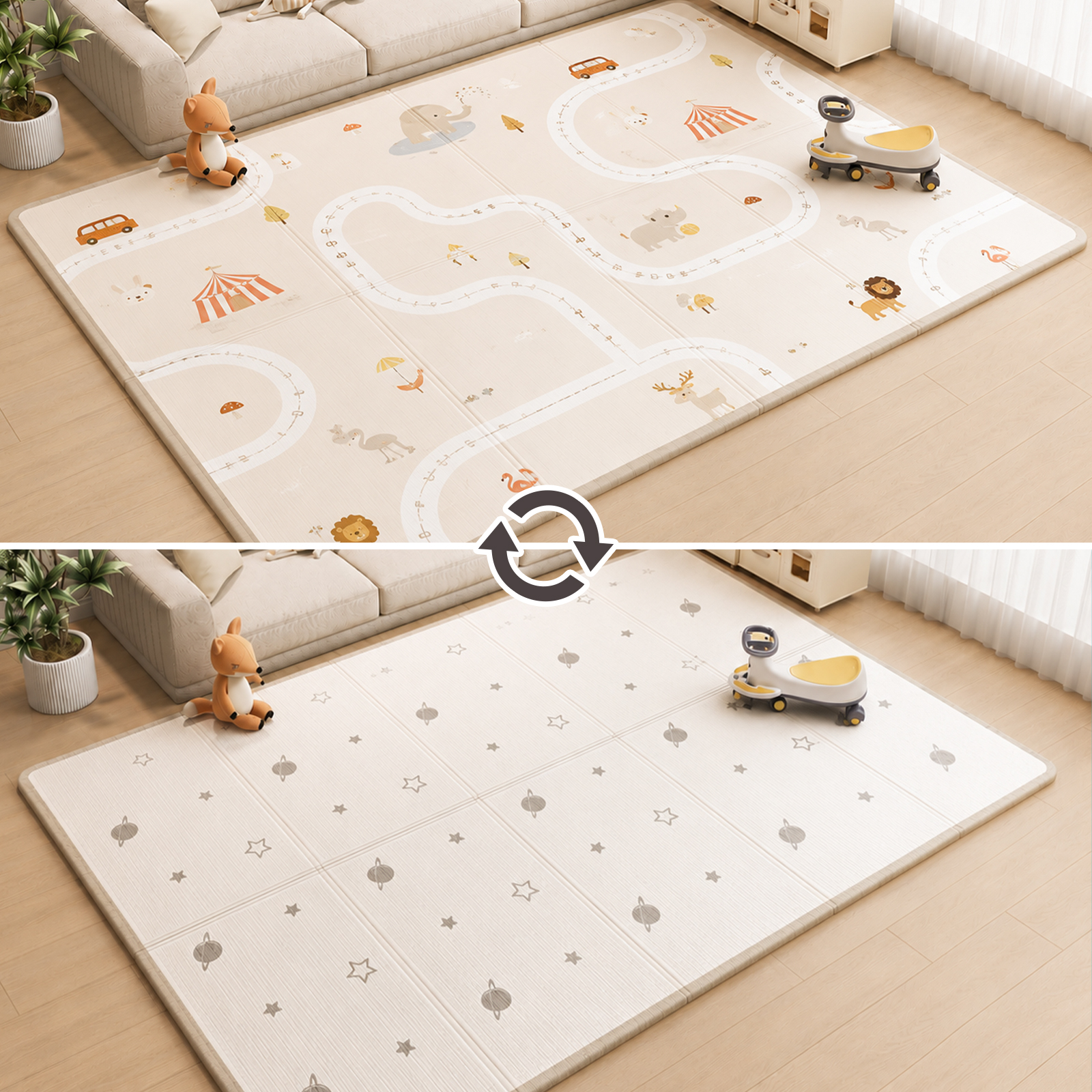 DIYELL プレイマット 折りたたみ ベビー 180×200 道路 赤ちゃん