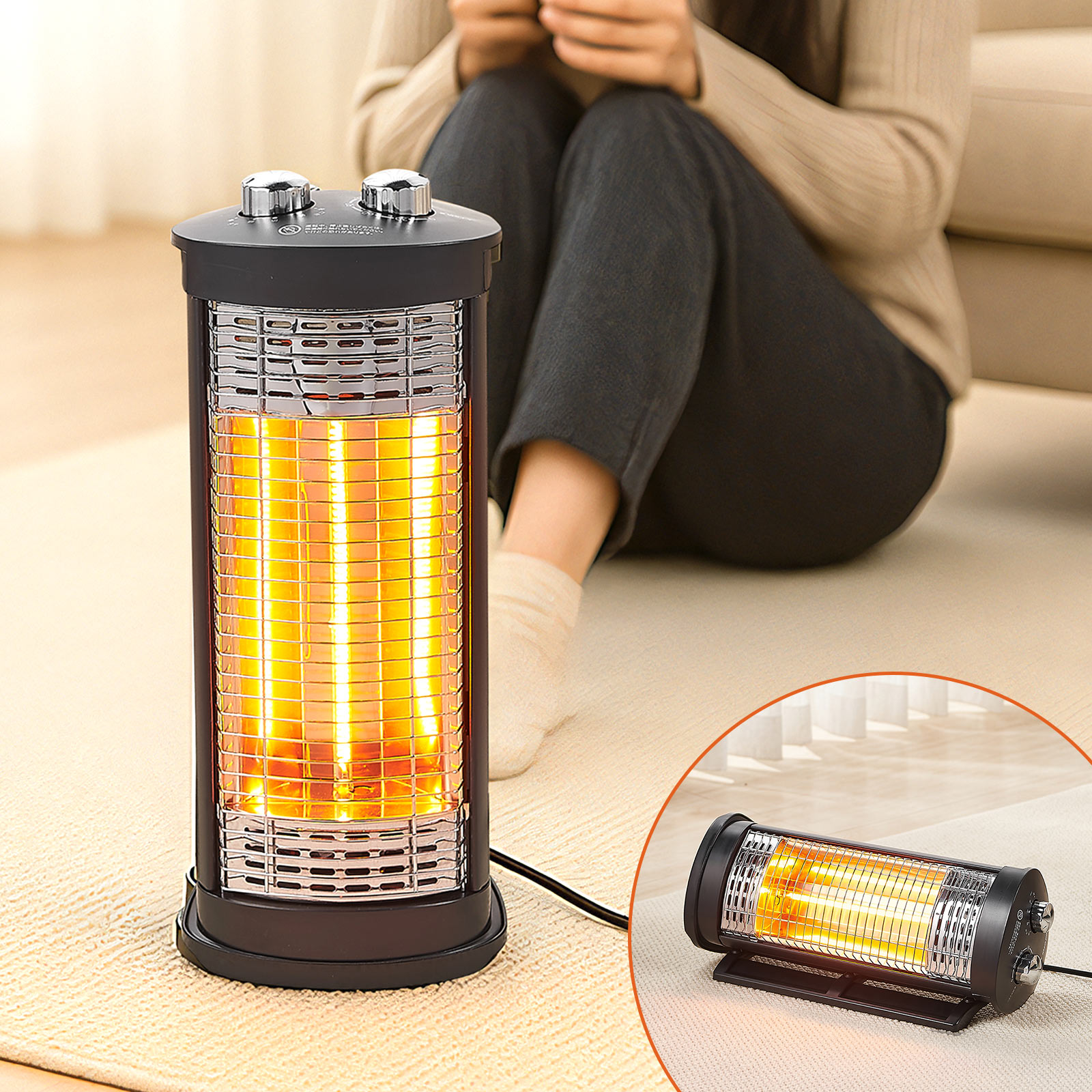 ONE STEP カーボンヒーター 電気ストーブ 300w タイマー付き 縦型 遠