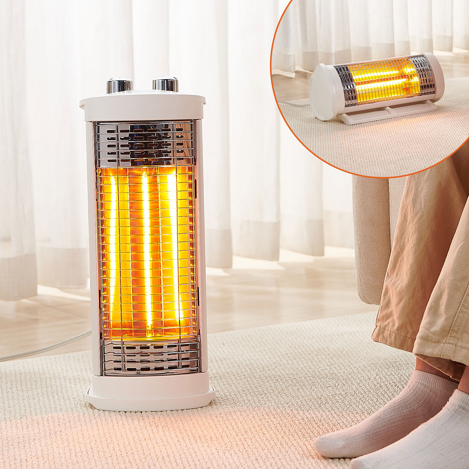 ONE STEP カーボンヒーター 電気ストーブ 300w タイマー付き 縦型 遠