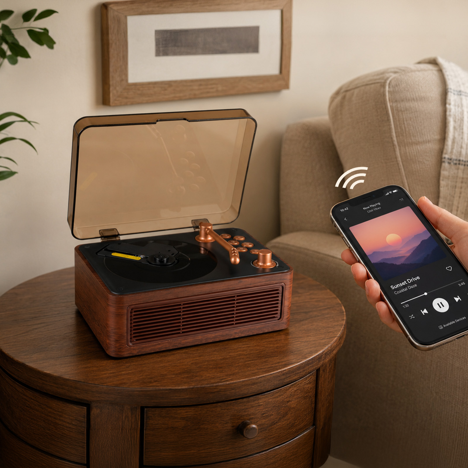 CDプレーヤー 音楽プレーヤー mp3プレーヤー Bluetooth 車載対応 mp3対応 高音質 ステレオ内蔵 卓上 レトロ | ONE STEP | 01