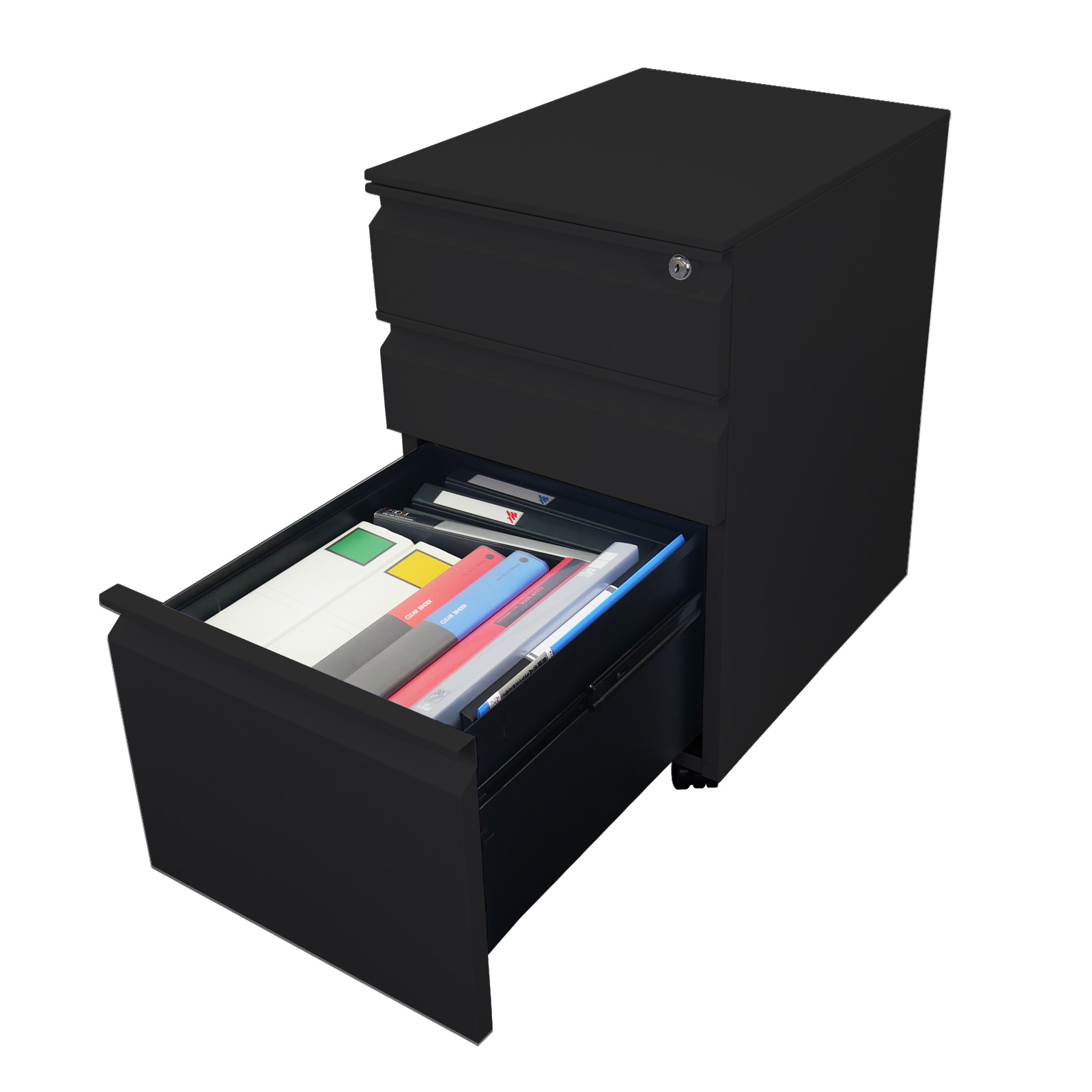 デスクワゴン サイドワゴン 鍵付き 完成品 3段 キャスター付き オフィスワゴン 書類 収納 ブラック ホワイト | ONE STEP | 02