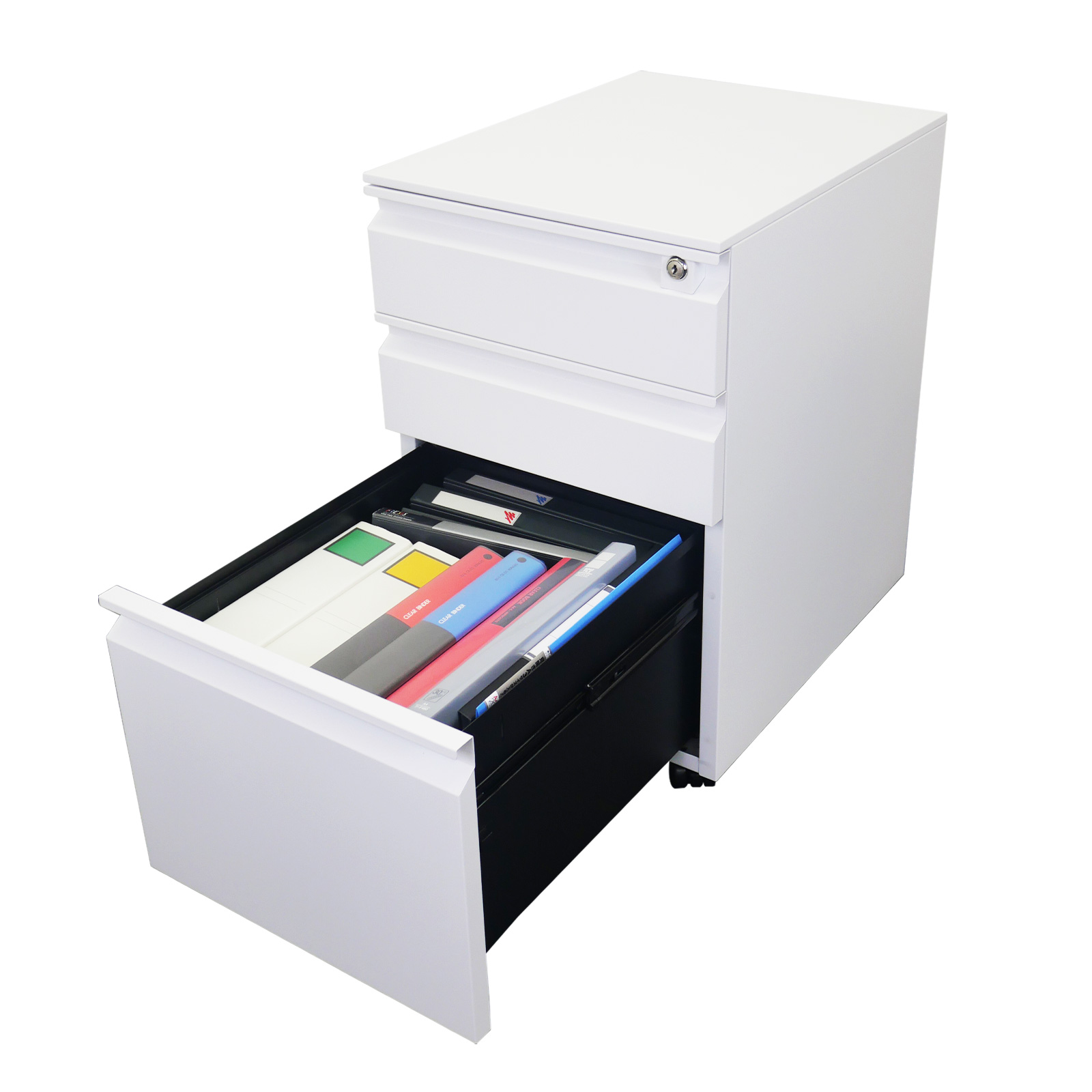 デスクワゴン サイドワゴン 鍵付き 完成品 3段 キャスター付き オフィスワゴン 書類 収納 ブラック ホワイト | ONE STEP | 01