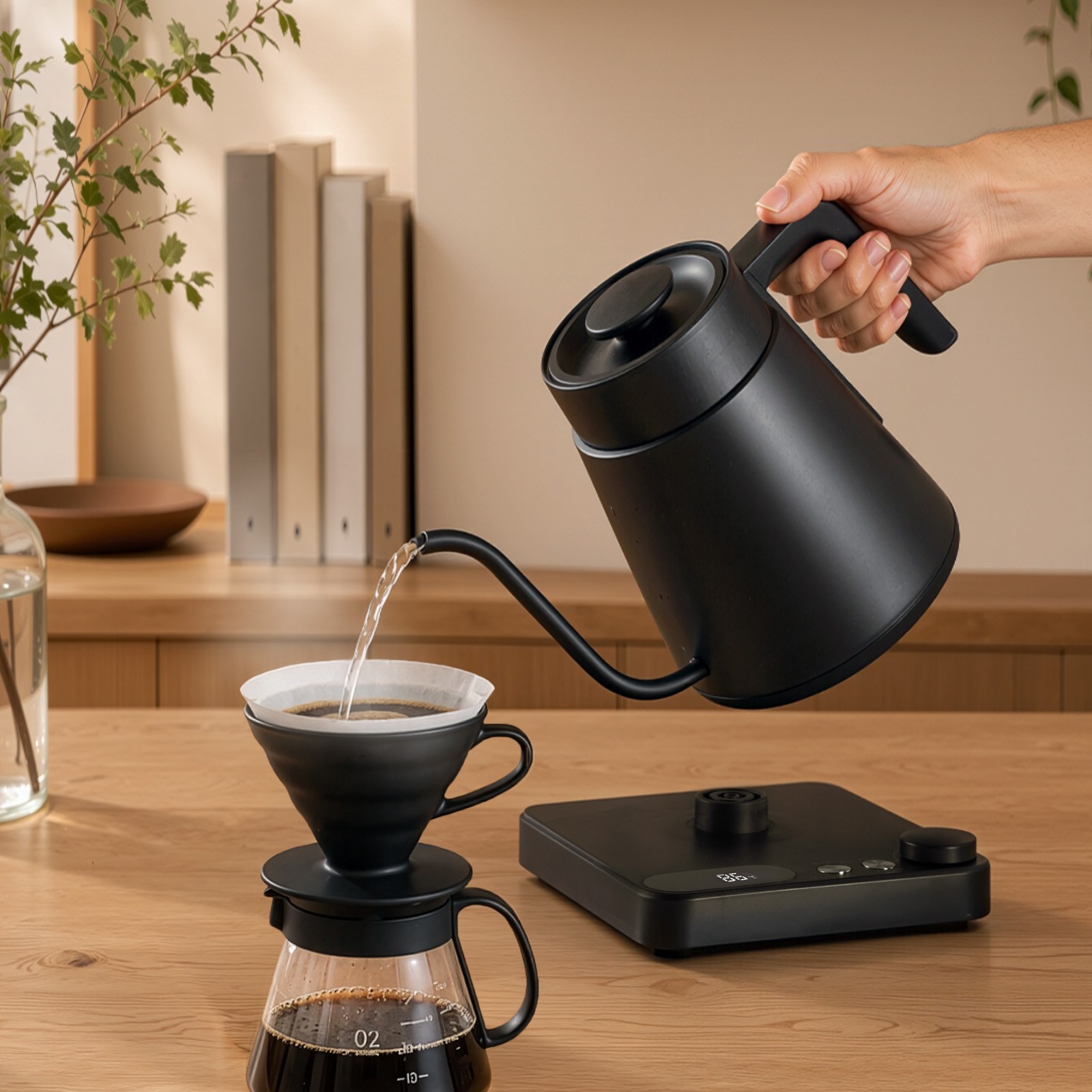ケトル 電気ケトル 温度調節 ステンレス 内側 コーヒー 細口 湯沸かしポット 電気保温ポット おしゃれ 卓上 | ONE STEP | 01