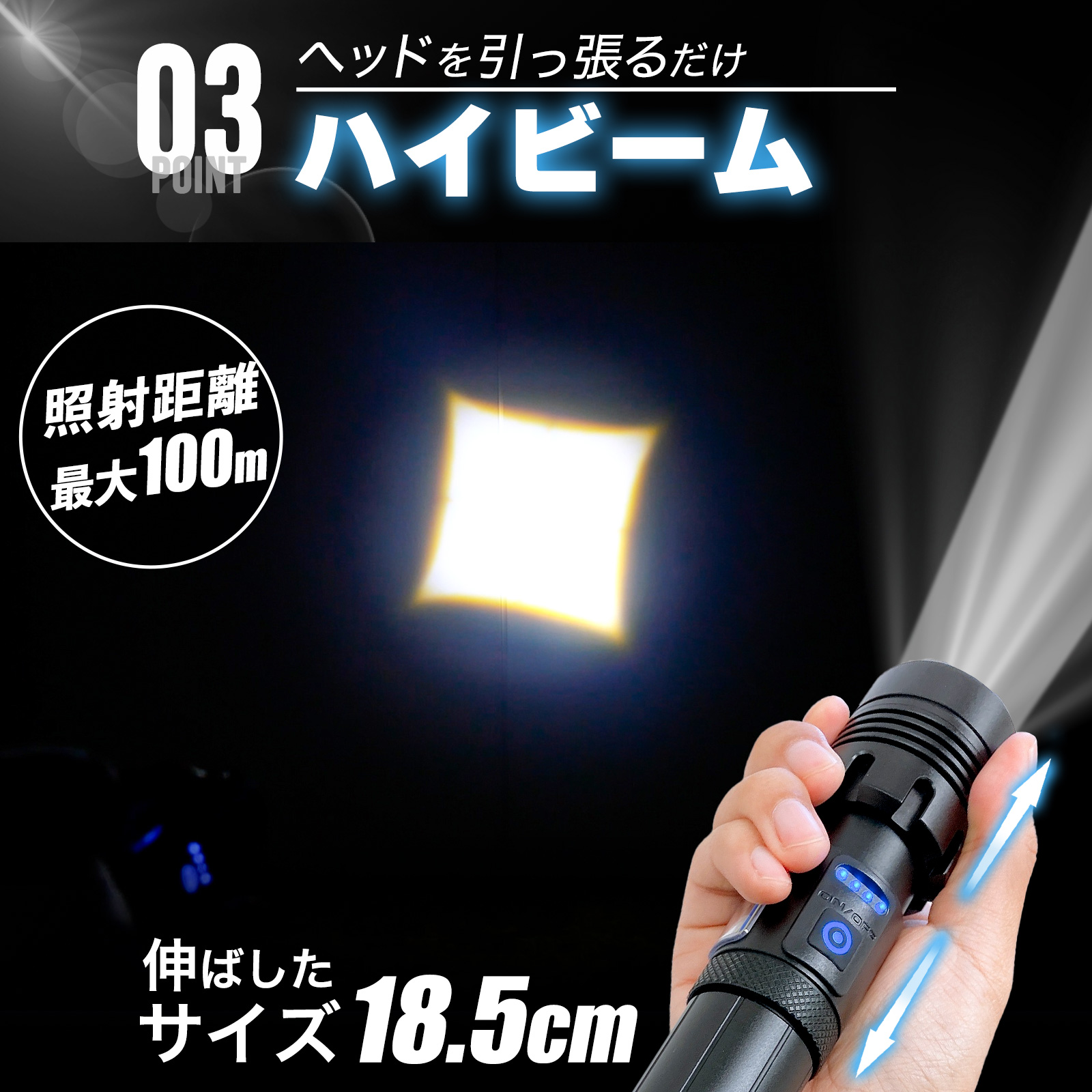【1点限り‼️】LED 充電式ワークライト 内蔵バッテリー 懐中電灯 TR-FLB001 LEDハンドライト USB充電式 UVライト・COBワーク