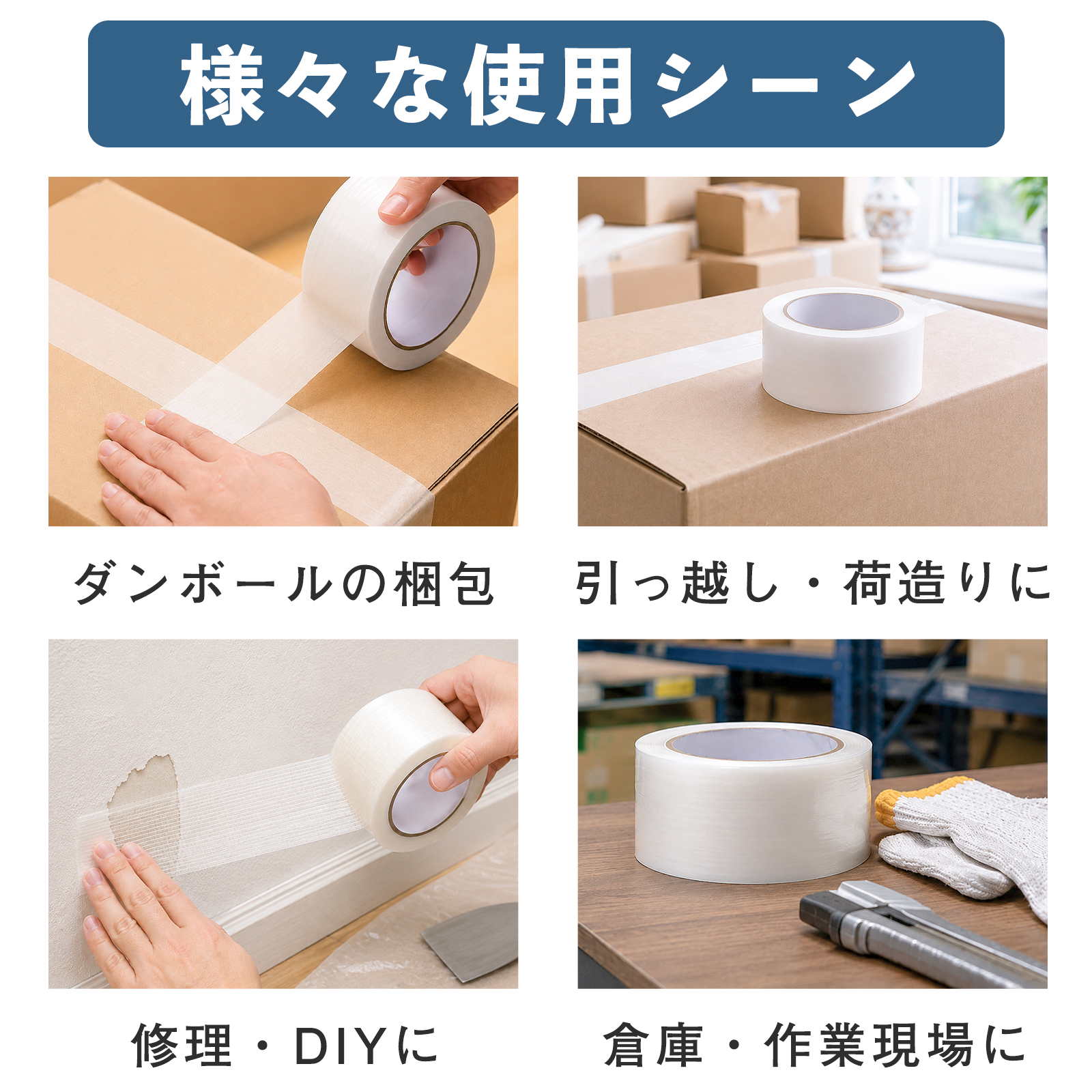 ONE STEP 養生テープ 30巻 白 半透明 布テープ 50mm×25m 30巻 梱包用