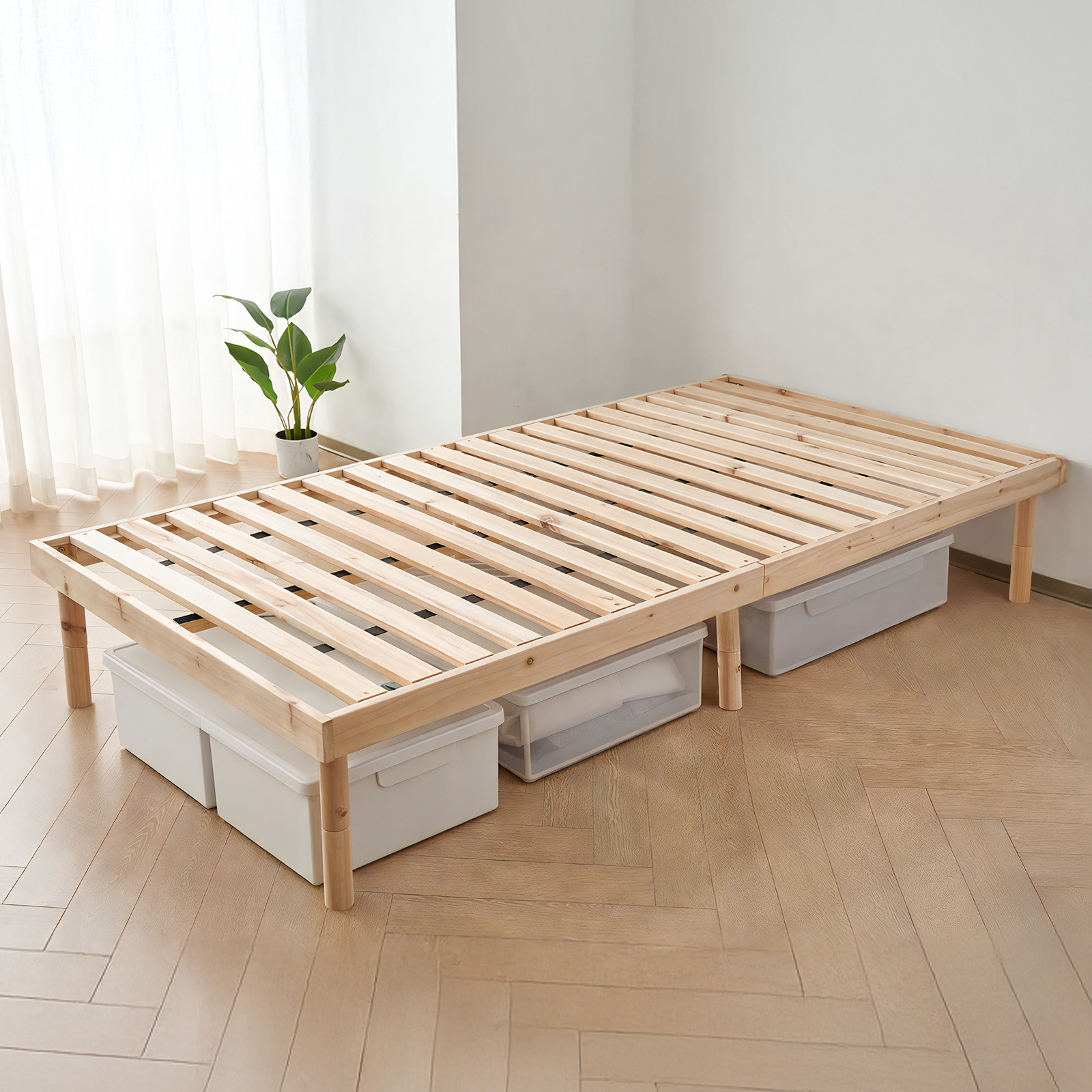 すのこベッド ダブル ハイタイプ ベッドフレーム ダブルベッド 木製ベッドフレーム 天然木 杉 おしゃれ 4月2日頃入荷予定 | ONE STEP | 01
