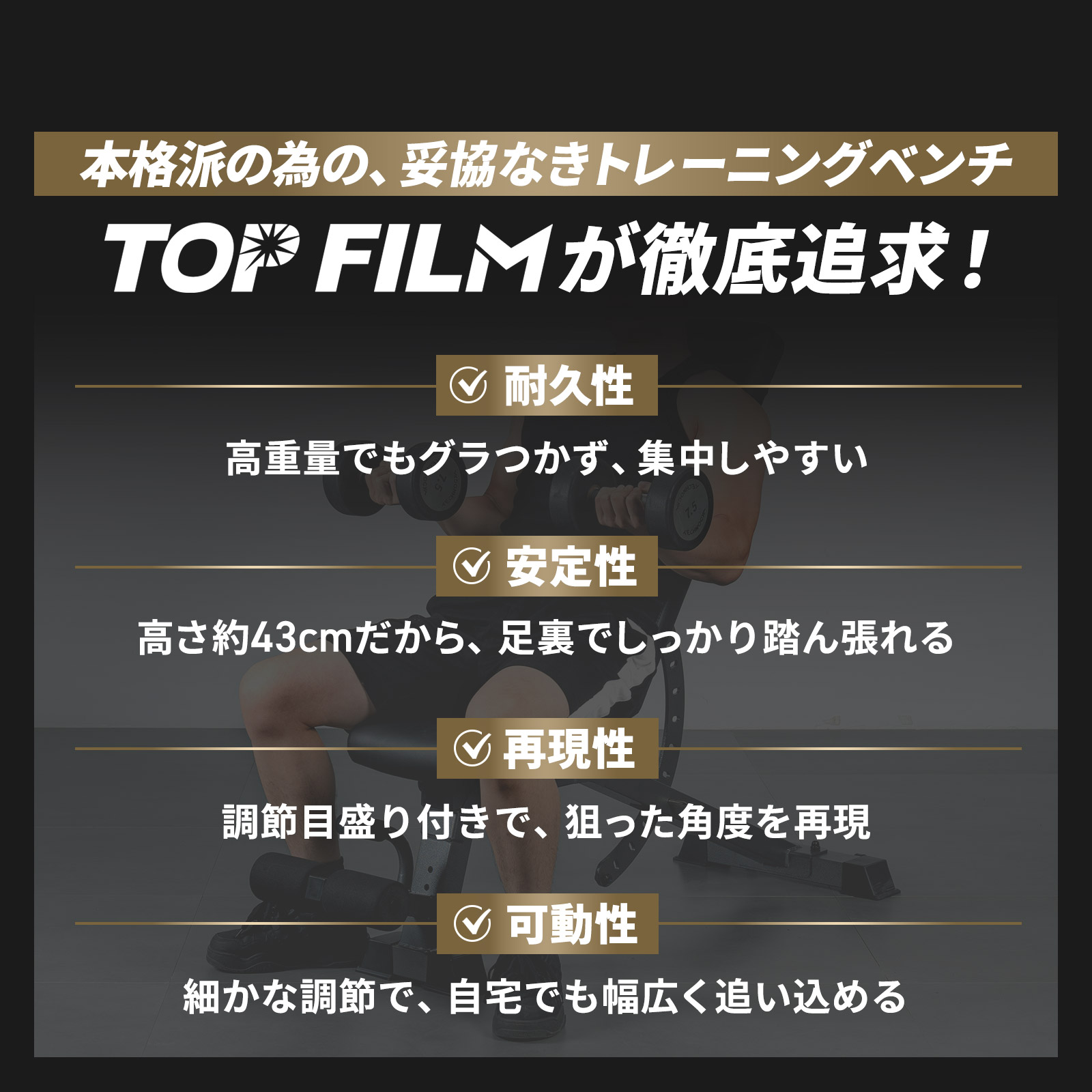 TOP FILM トレーニングベンチ ベンチプレス台 筋トレベンチ フラット