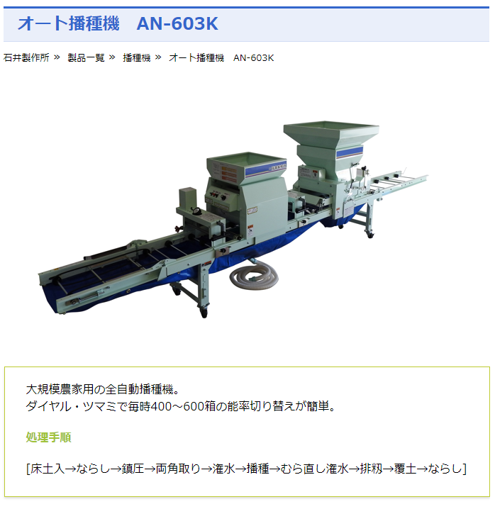 石井　自動播種機　AN-603K　播種機/播種/はしゅき/種まき/種まき機/オート/４００箱/5００箱/６００箱/大規模農家/石井製作所