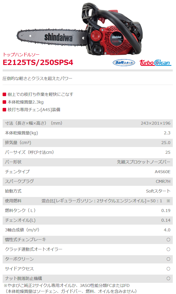 ヤマビコ 新ダイワ チェンソー E2125TS/250SPS4 チェーンソー
