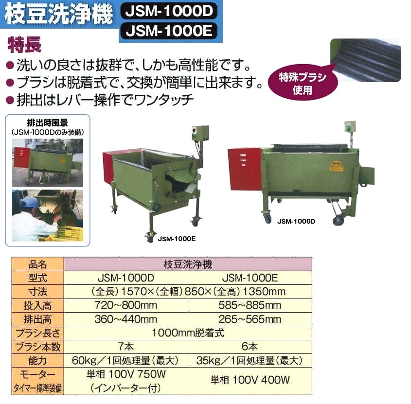 ホクエツ 枝豆洗浄機 JSM-1000D（インバーター付） 枝豆/エダマメ