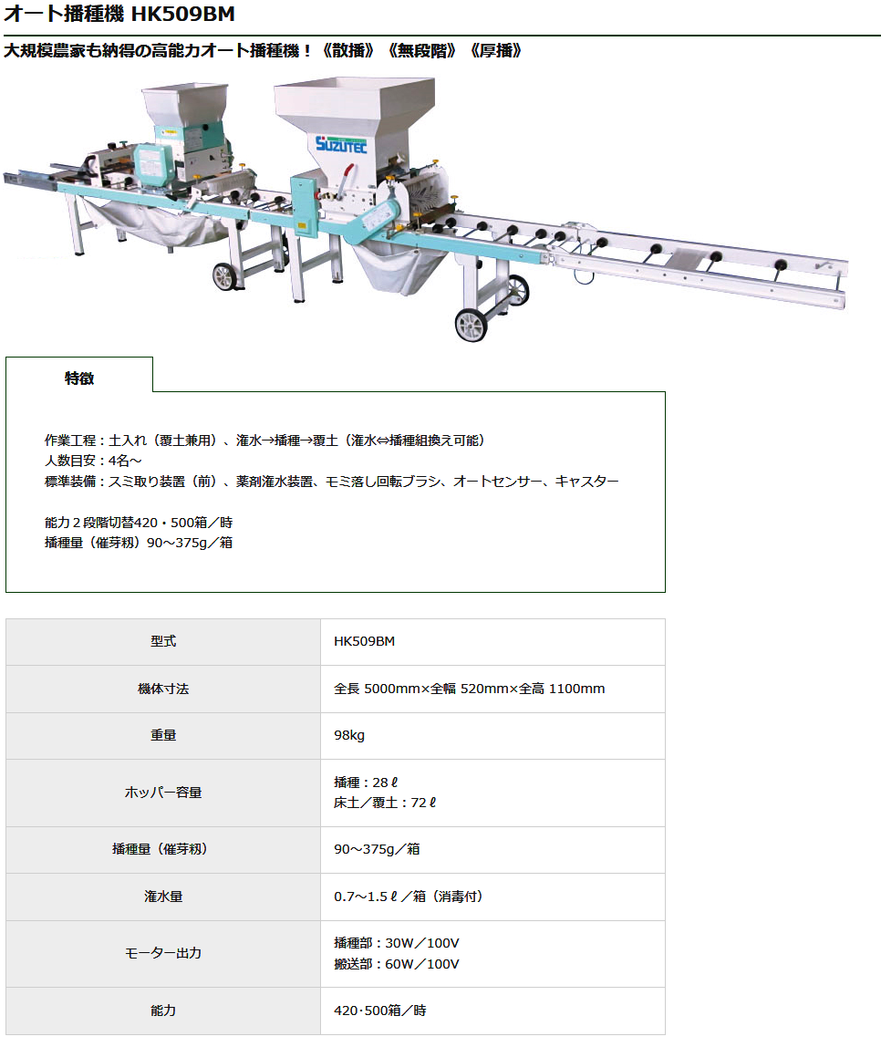 スズテック オート播種機 HK509BM うすまき/播種機/播種/種まき/種まき