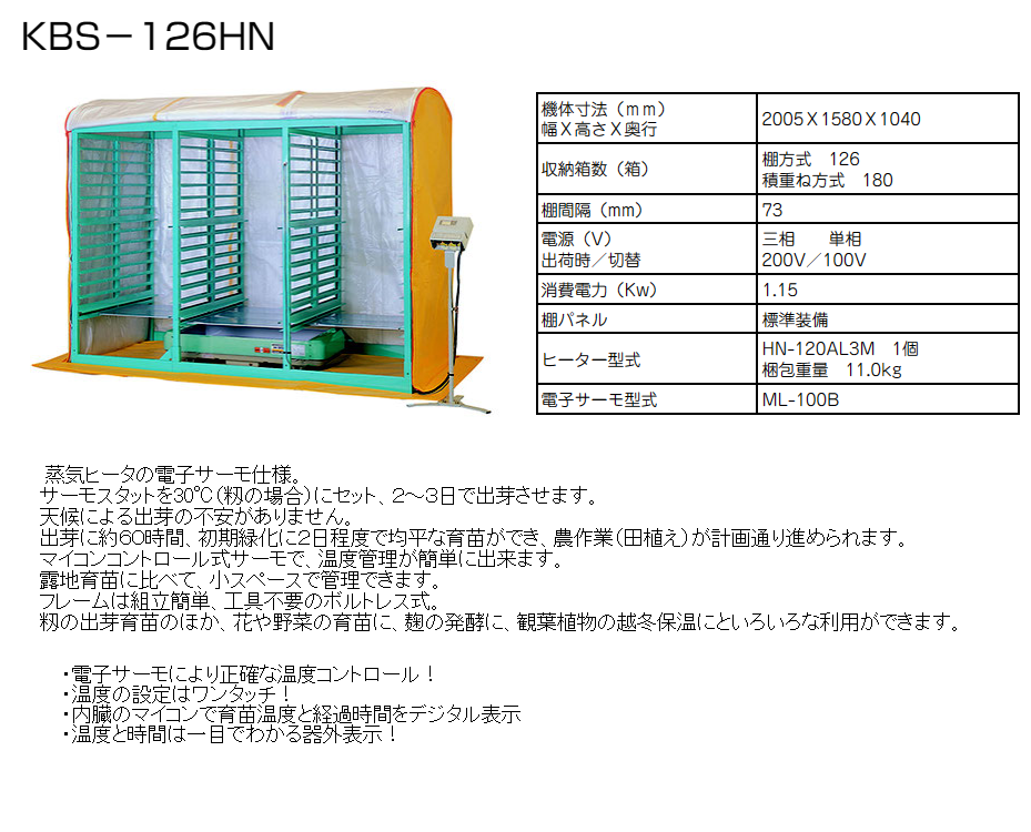 KEIBUN 複合蒸気式育苗器 KBS-126HN 出芽器/発芽器/育苗器/ケイブン/啓文社製作所 : 2551651655545545 :  農機具ショップ - 通販 - Yahoo!ショッピング