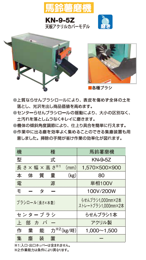 共立 馬鈴薯磨機 集塵装置付属モデル KN-9-5/HFC ばれいしょ/馬鈴薯/馬