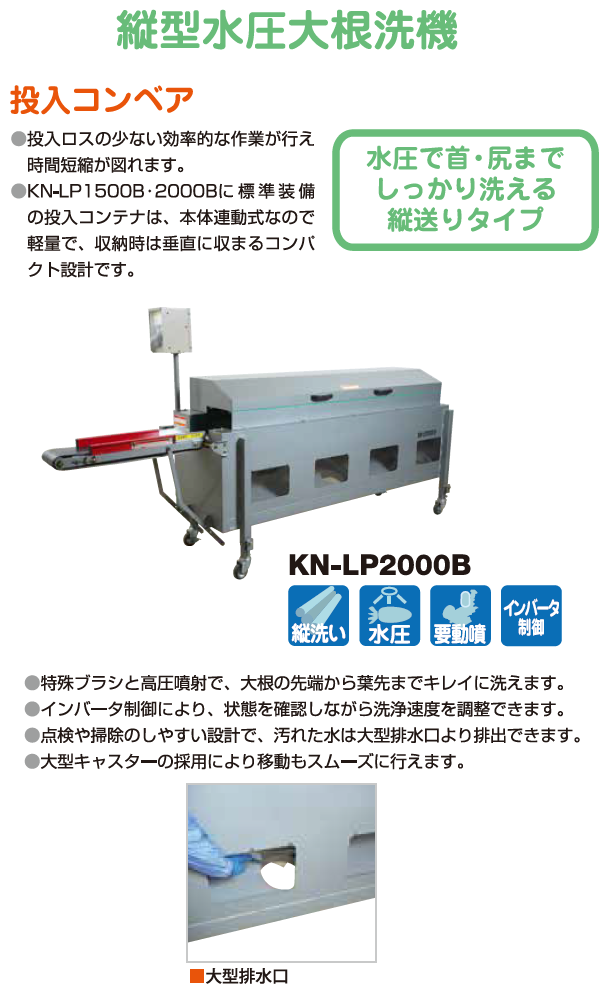 ヤマビコ 共立 大根洗機 KN-LP1500B 大根/だいこん/大根洗い機/野菜