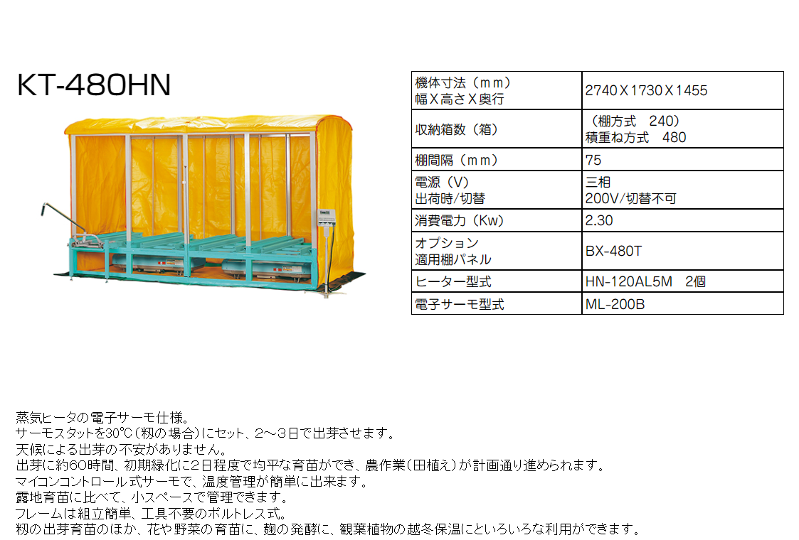 KEIBUN 蒸気式出芽器（棚パネル付） KT-480HN-T 出芽器/発芽器/育苗器/ケイブン/啓文社製作所 :  65798789541656468465413156465 : 農機具ショップ - 通販 - Yahoo!ショッピング