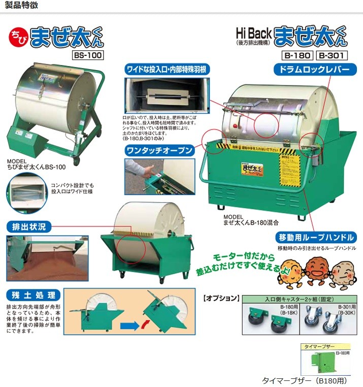 ホクエツ まぜ太くん B-180 混合機/混合/均一混合/土/肥料/飼料/培土/まぜ太/まぜた : 010003000005 : 農機具ショップ -  通販 - Yahoo!ショッピング