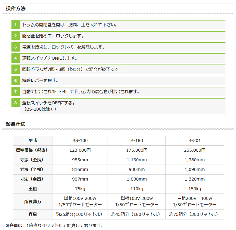 ホクエツ まぜ太くん B-180 混合機/混合/均一混合/土/肥料/飼料
