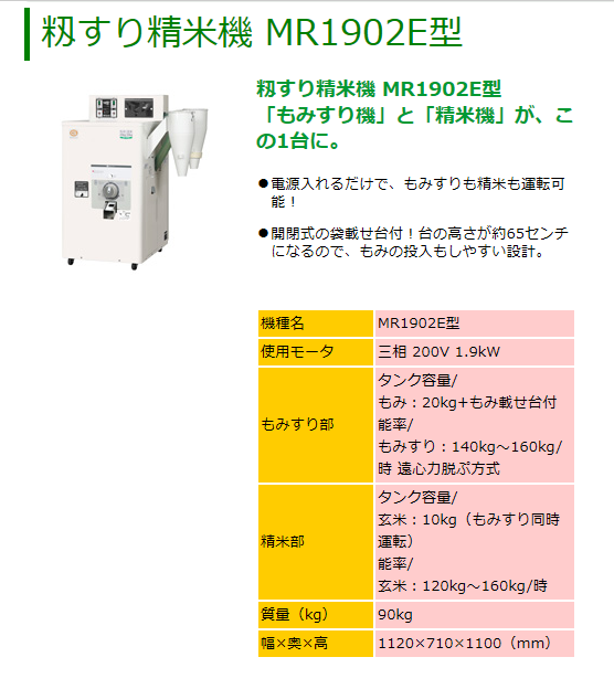 マルマス もみすり精米機 MR1902E 精米/精米機/籾摺り/もみすり/籾/もみ/玄米/低温/大型/三相/200Ｖ/20kg/10kg :  006006000005 : 農機具ショップ - 通販 - Yahoo!ショッピング