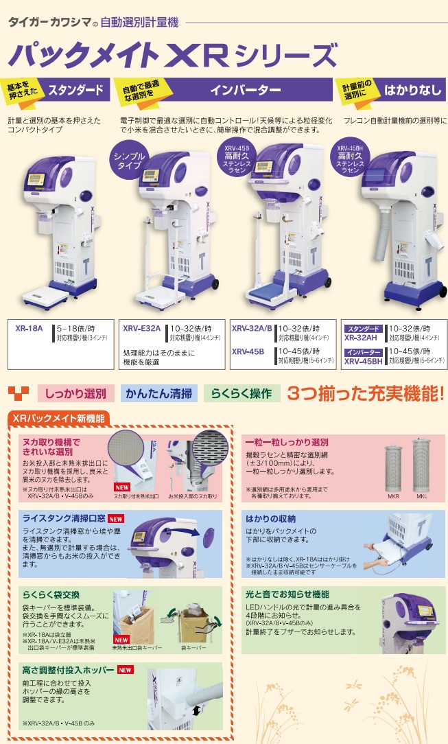 タイガーカワシマ 自動選別計量機 パックメイト XR-18A コンパクト/選別機/計量機/米/選別 :  35165468465132135465416321321 : 農機具ショップ - 通販 - Yahoo!ショッピング