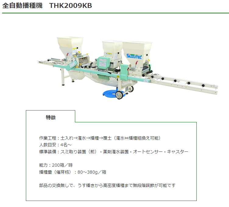 スズテック 全自動播種機 THK2009KB うすまき/播種機/播種/種まき スズテック 全自動播種機 THK2009KB うすまき/播種機/播種/種まき