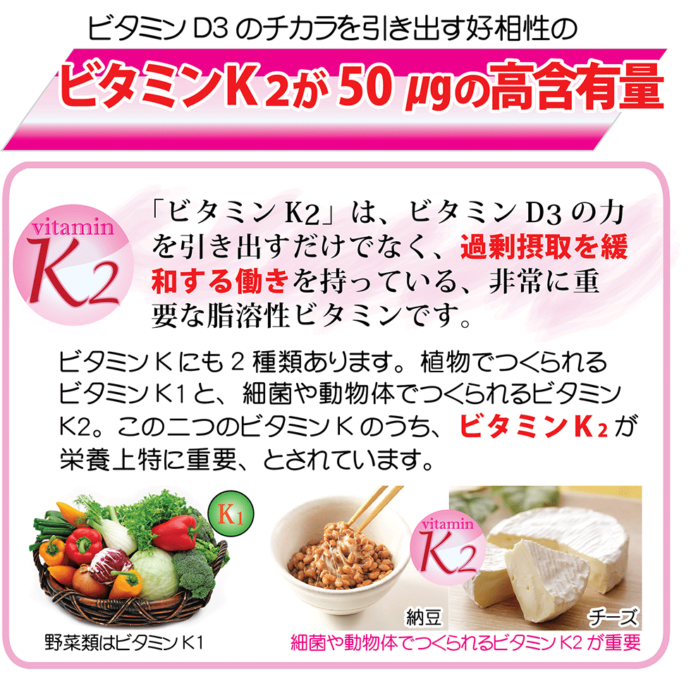 体の防衛機能を強化する、ビタミンD3＋K2
