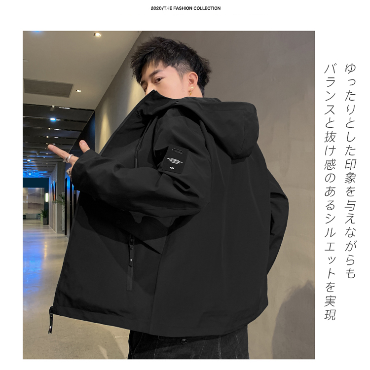 HLVTIC ブラック マウンテンパーカー フード付き マウンテンパーカー 軽量 防風 ジャケット フード付き 長袖