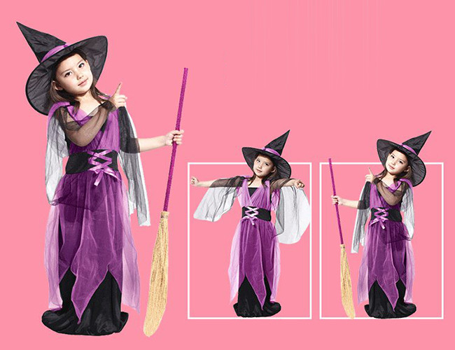 ハロウィン 衣装 コスチューム コスプレ 仮装 女の子 小学生 保育園 かわいい 魔女 ウィッチ 帽子 魔法使い ドレス 4点セット かわいい 120cm 130cm オレンジ