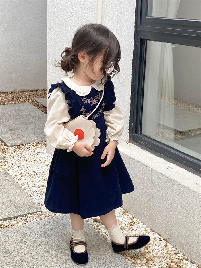 ワンピース ドレス 長袖 女の子 2点セット シャツ+ワンピース 子供  