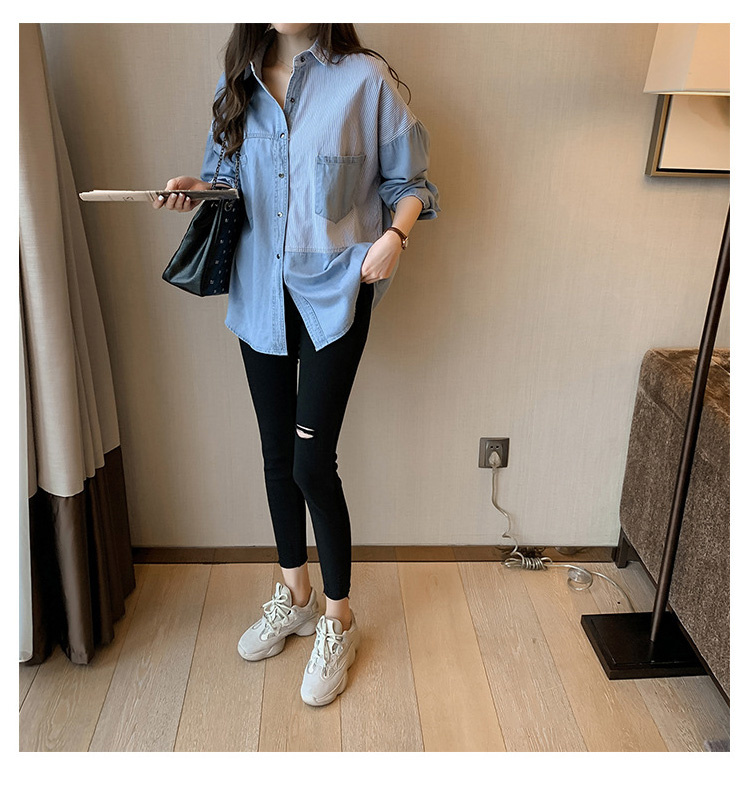 秋服ブラウス レディース ストライプ シャツ 長袖 ブラウス シャツ 夏秋 Vネック ブラウス おしゃれ Tシャツ 30代40代50代 前開き ゆったりシャツ プルオーバー 秋服ブラウス レディース ストライプ シャツ 長袖 ブラウス 夏秋