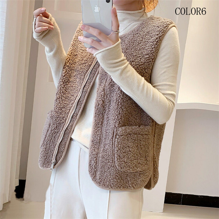 フリースベスト レディース 前開き トップス モコモコ ショート