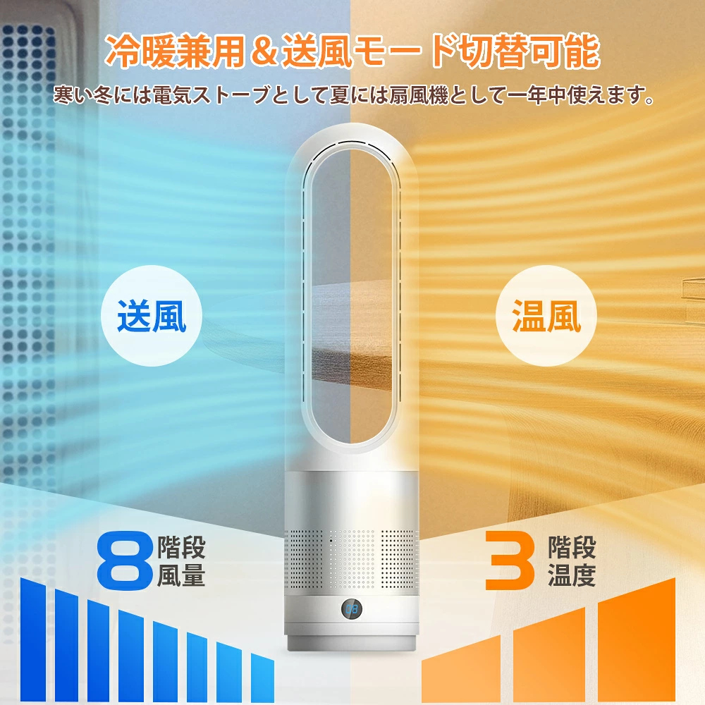 タワーファン 冷暖兼用 ヒーター 扇風機 羽なし サーキュレーター 温風