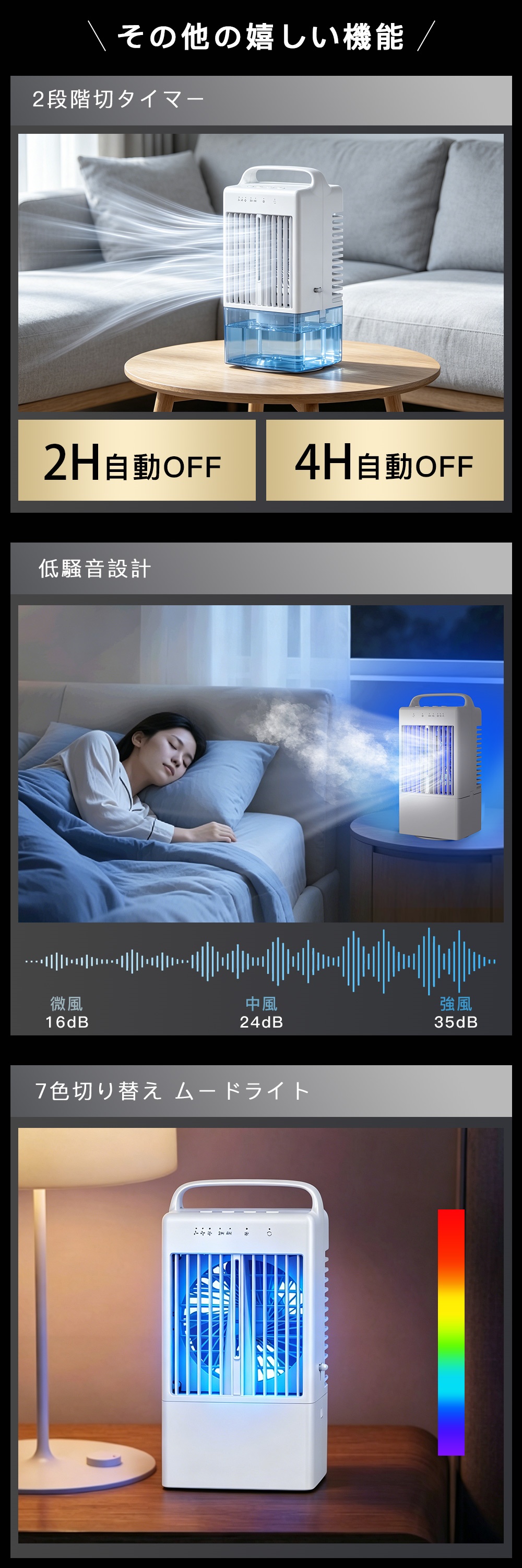 冷風機 卓上 小型 冷風扇 USB給電式 1台多役 省エネ 自動首振り 扇風機
