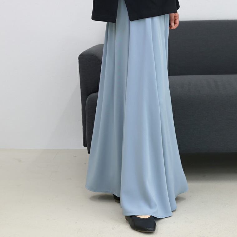 Aletta vita スカート フレア ロング 光沢 きれいめ ドレープ 後ろゴム