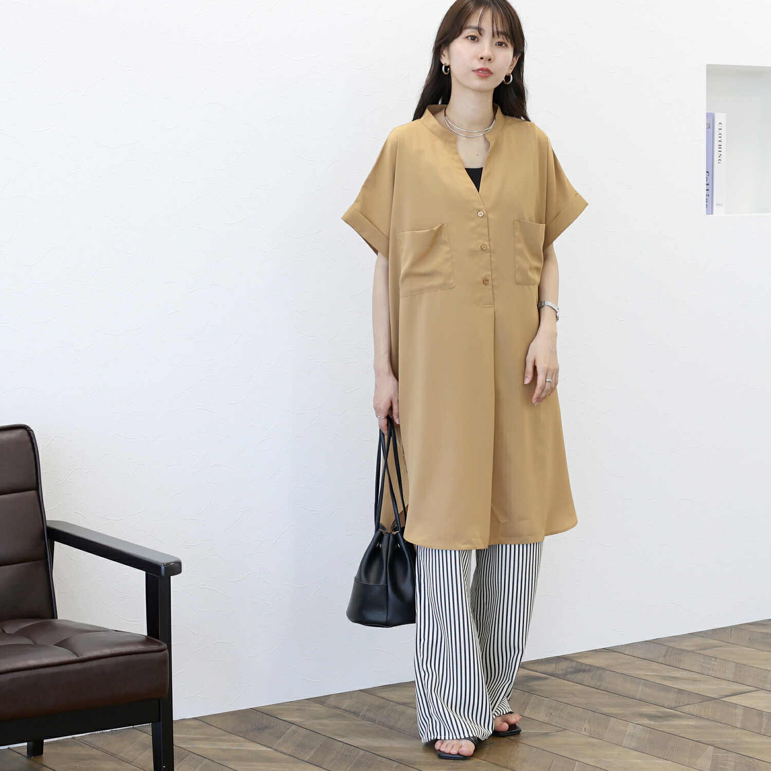 Aletta vita ワンピース チュニック シャツ スタンドカラー 30代 40代