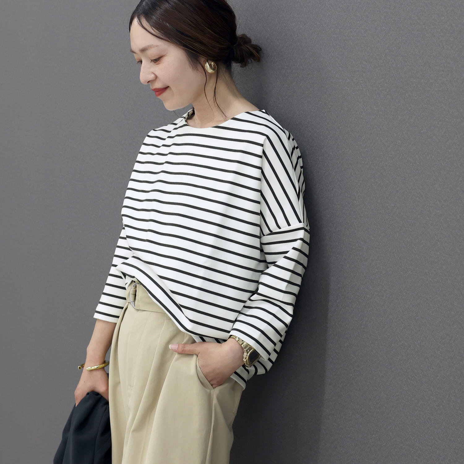 Aletta vita カットソー 7分袖 ドルマン ボートネック 30代 40代 50代