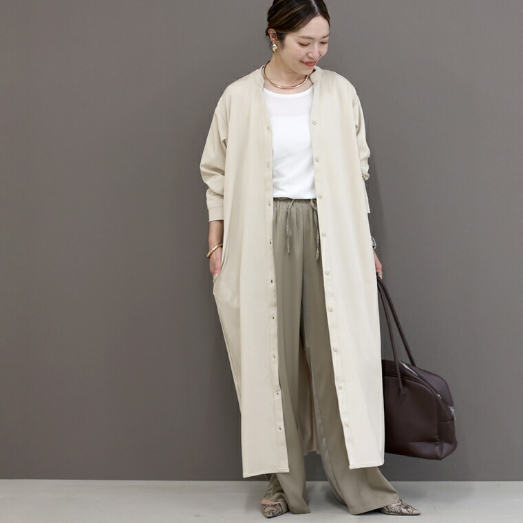 ワンピース 羽織り スタンドカラー Vネック ロング 落ち感 大人 きれい