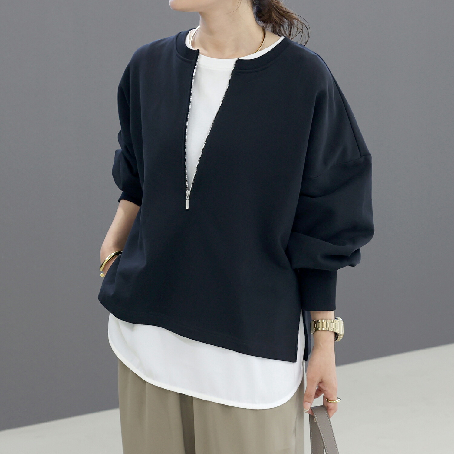 Aletta vita タンクトップ インナー 切替 綿 スリット レイヤード 重ね