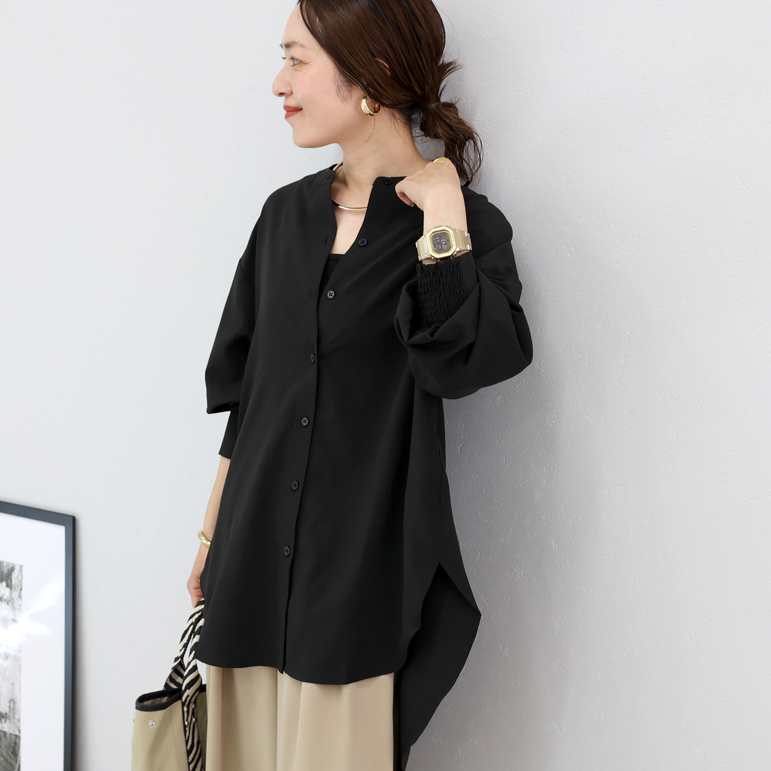 Aletta vita シャツ チュニック ブラウス バンドカラー スキッパー 