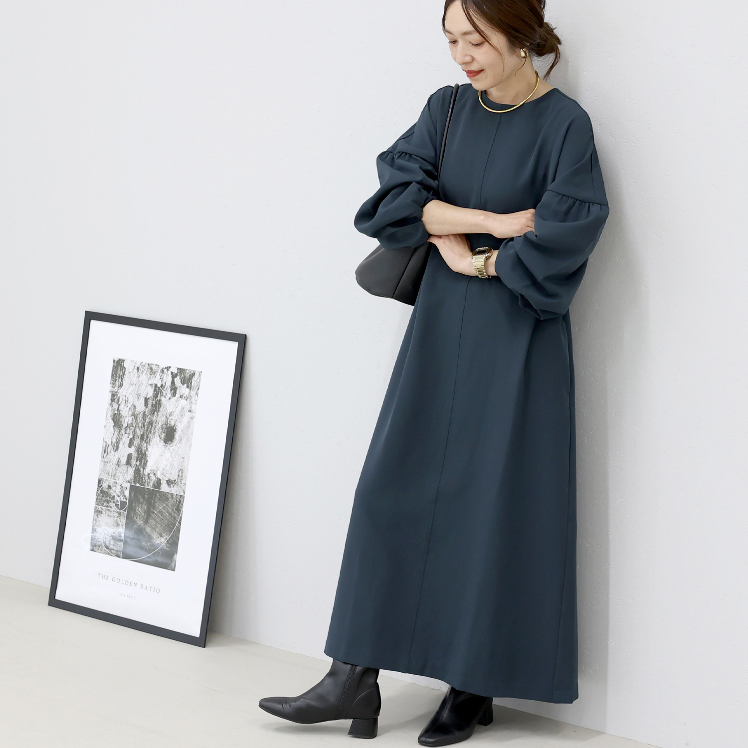 Aletta vita ワンピース ロング フレア バルーン袖 長袖 きれいめ 