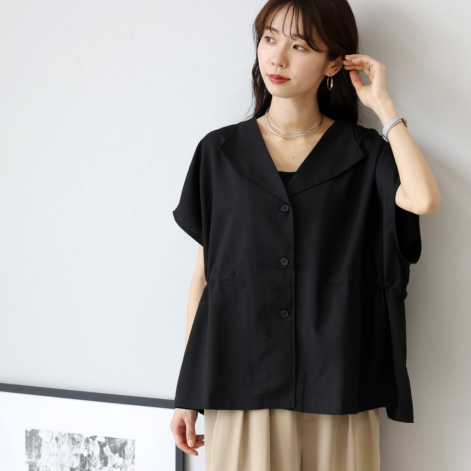 Aletta vita ブラウス シャツ オープンカラー Vネック ドロー
