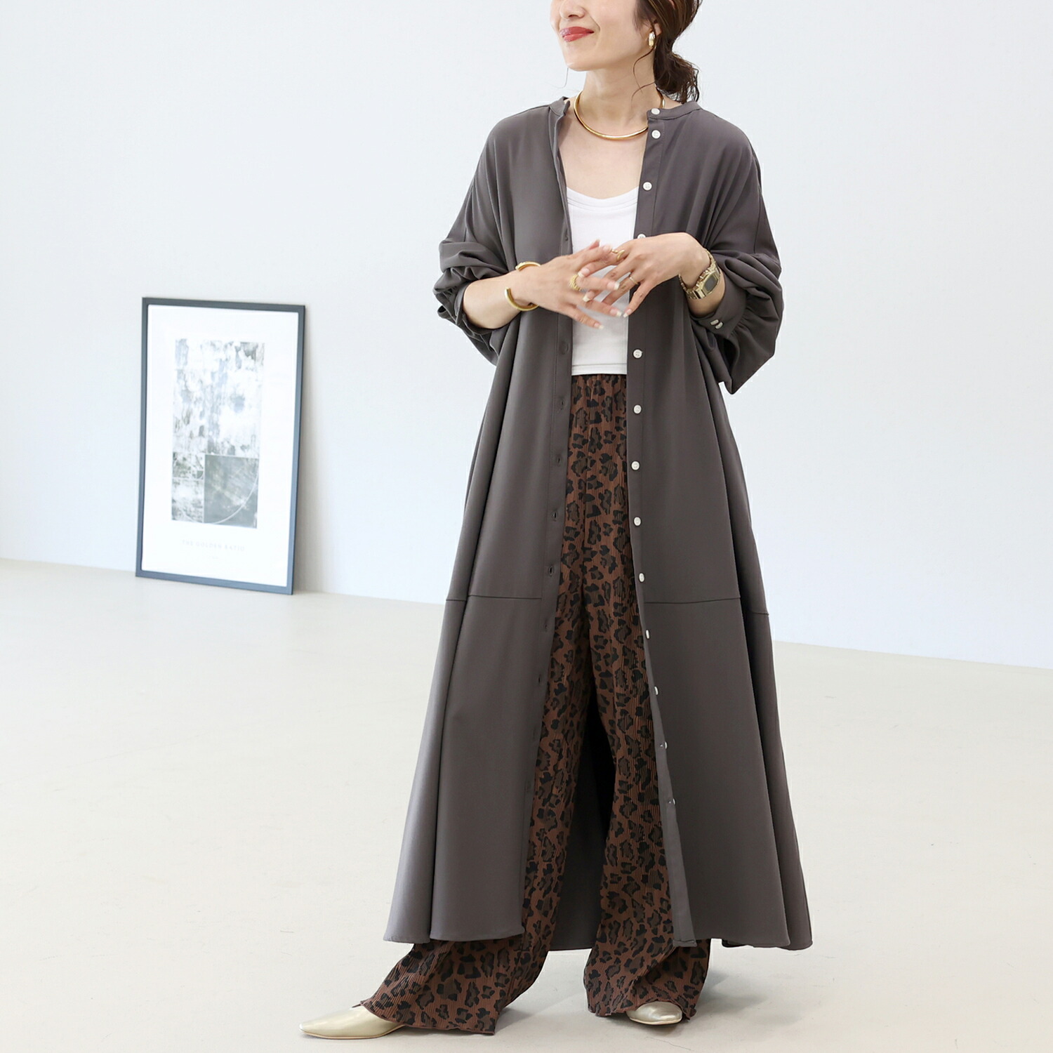 Aletta vita ワンピース ロングワンピース バンドカラー 前開き シャツ
