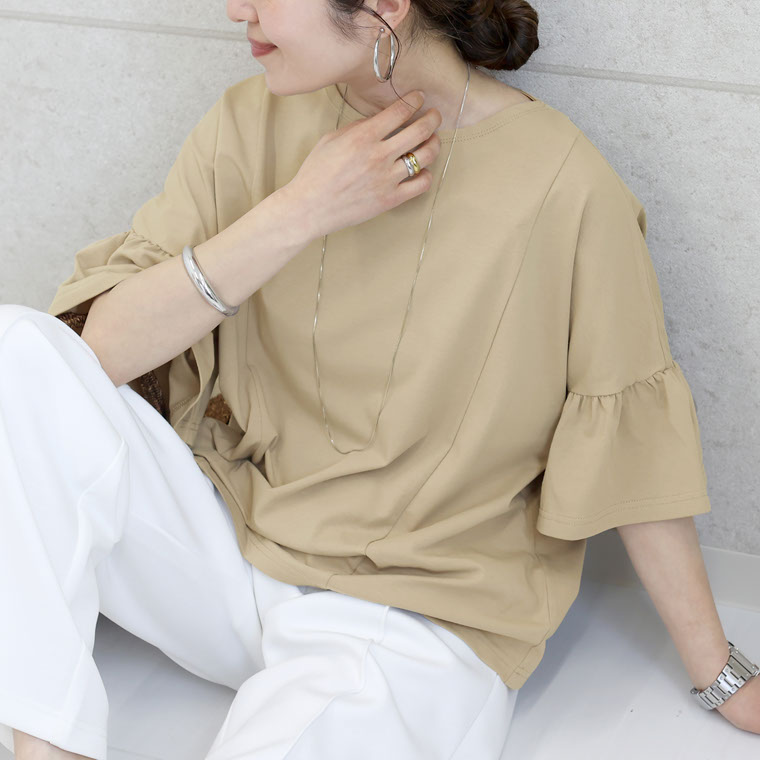 Aletta vita カットソー Tシャツ 機能性素材 デザイン袖 フリル