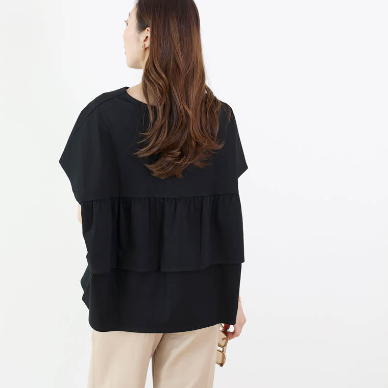 カットソー バックフリル 立体 バックシャン キーネック 大人 フレンチ 夏 30代 40代 レディース　ソロナキーネックバックフリルプルオーバー メール便可/ma2 Aletta vita カットソー バックフリル 立体 バックシャン