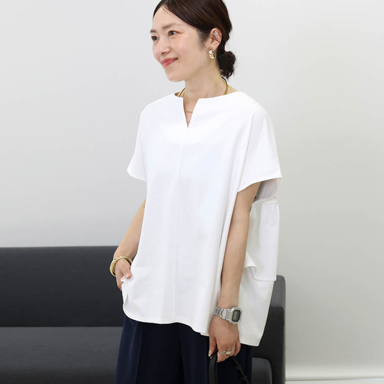 カットソー バックフリル 立体 バックシャン キーネック 大人 フレンチ 夏 30代 40代 レディース　ソロナキーネックバックフリルプルオーバー メール便可/ma2 Aletta vita カットソー バックフリル 立体 バックシャン