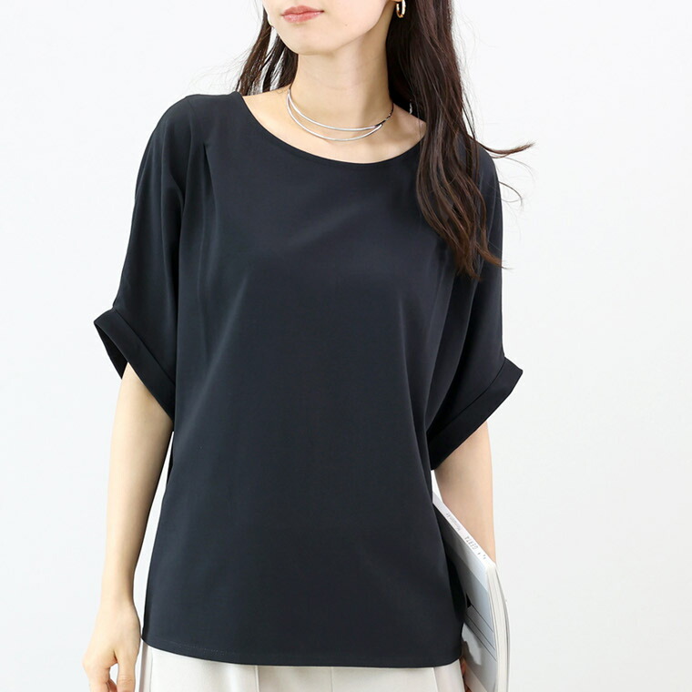 新品タグ付き✨アパルトモン　ボートネック T-sh コットンカットソー黒　日本製 Aletta vita カットソー Tシャツ 機能性素材 ドレープ ボートネック