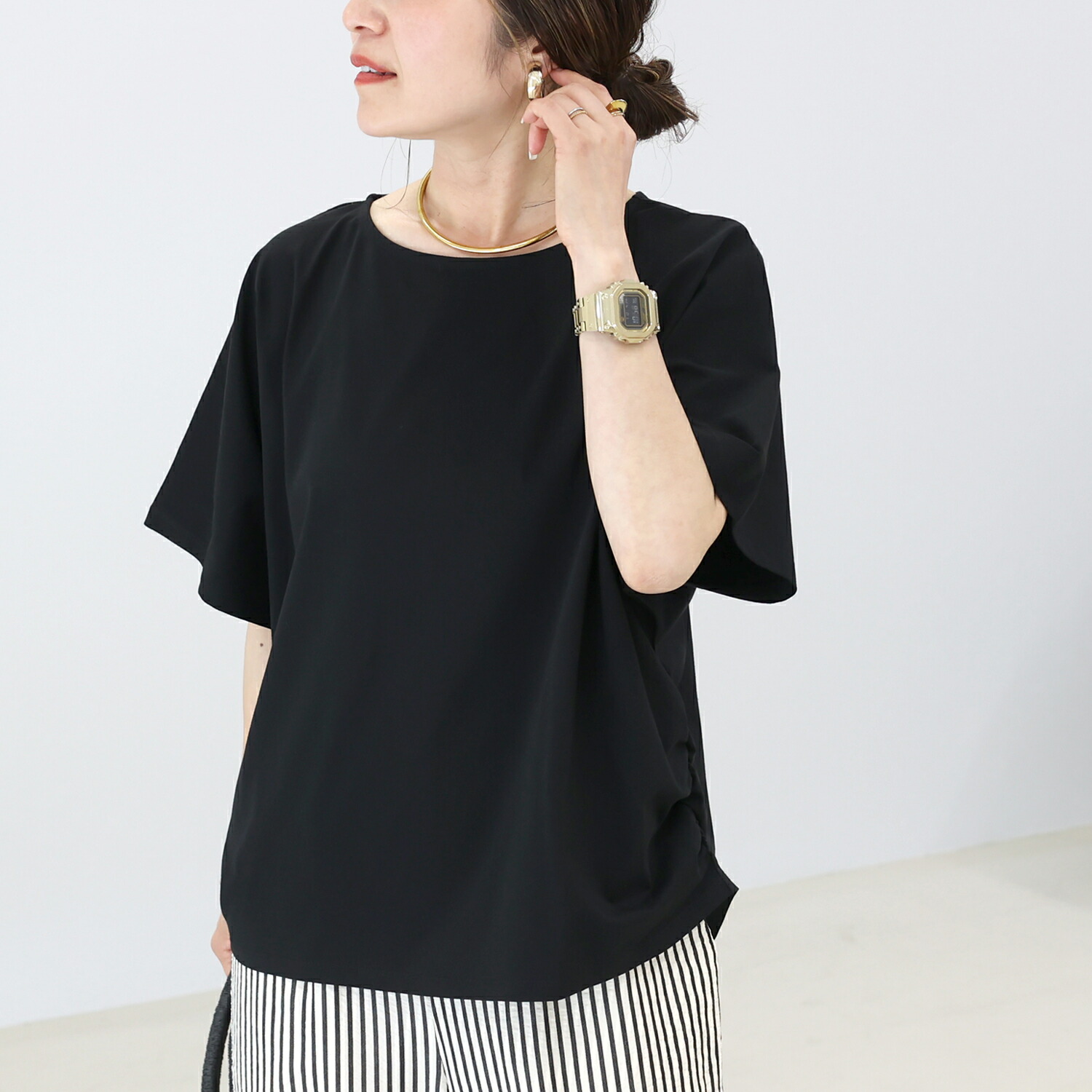 Aletta vita カットソー 半袖 ギャザー 立体 30代 40代 50代 体型