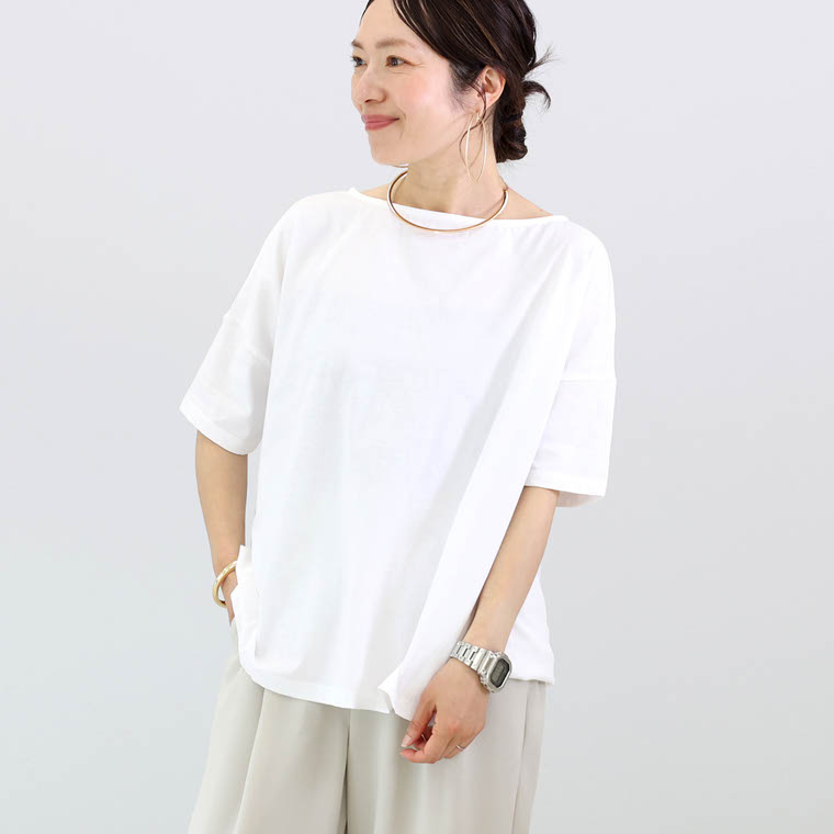 カットソー Tシャツ ボートネック 5分袖 半袖  オーガニックコットンボートネックワイドプルオーバー メール便可/ma2 | Aletta vita | 04