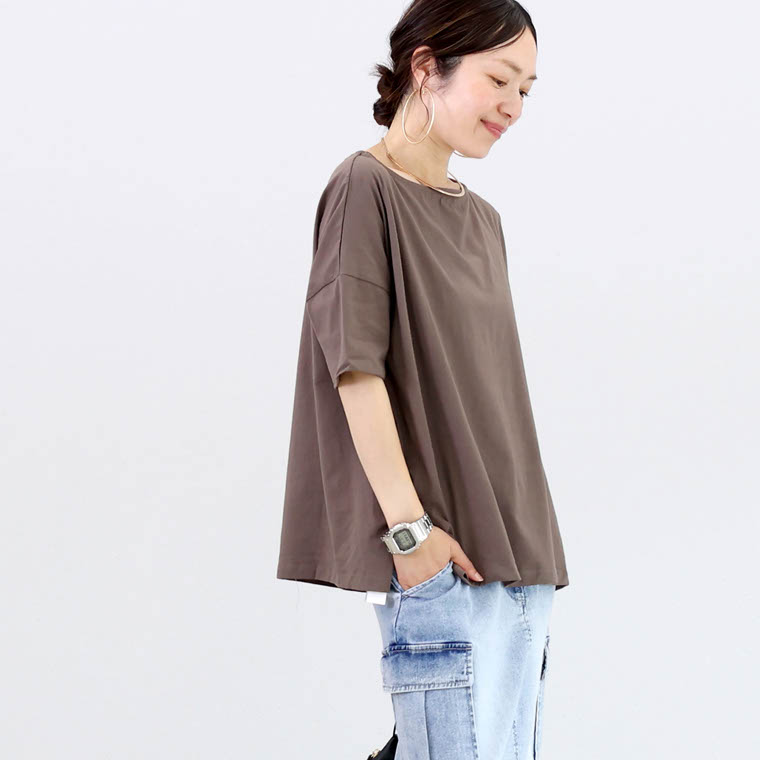 カットソー Tシャツ ボートネック 5分袖 半袖  オーガニックコットンボートネックワイドプルオーバー メール便可/ma2 | Aletta vita | 02
